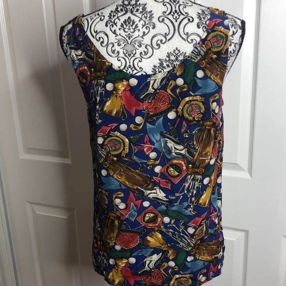 Olga Cassini Golf Themed Silk Tank Top 4 - Picture 3 of 4